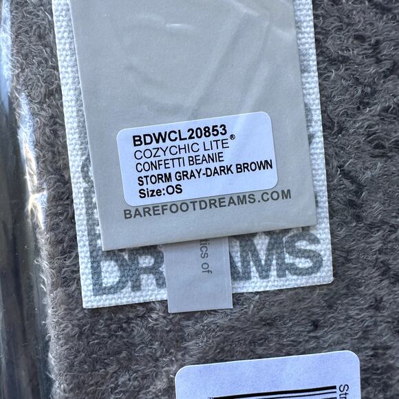 NWT Barefoot Dreams CozyChic Lite Confetti Beanie Storm Gray Dark Brown OS - Picture 3 of 3